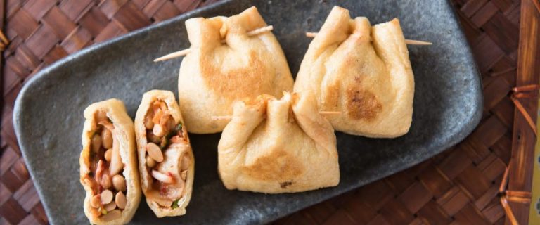 油揚げと発酵食品コラボ♪キムチ納豆きんちゃく