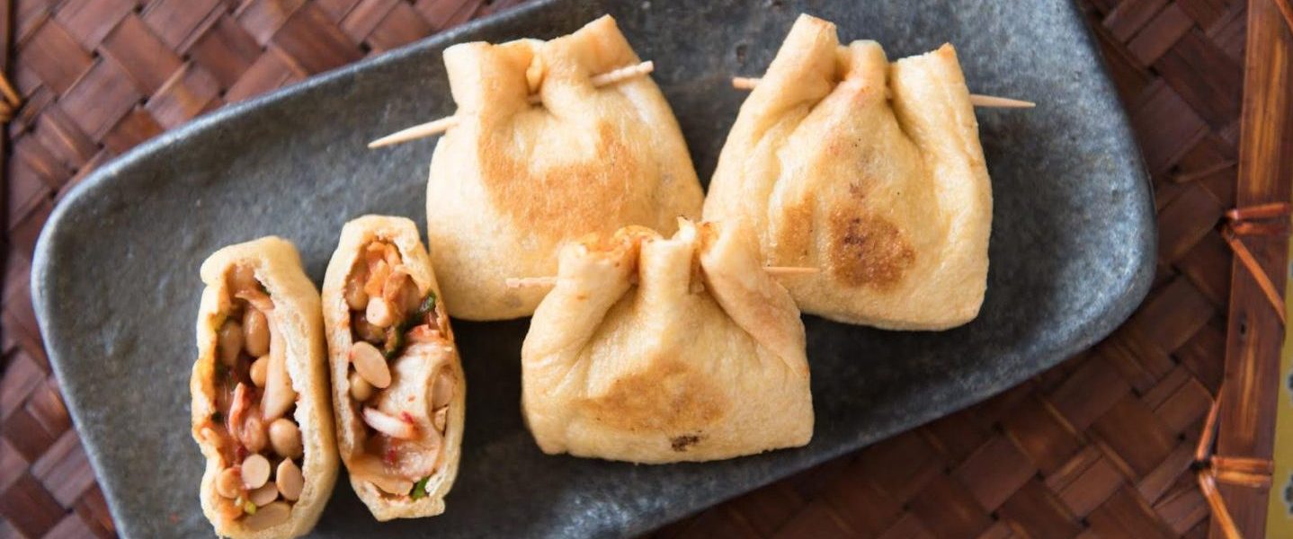 油揚げと発酵食品コラボ♪キムチ納豆きんちゃく